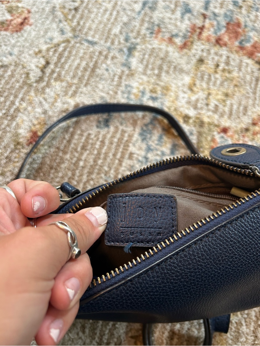 Joy Susan Navy Pebbled Crossbody Wristlet with Detachable Strap - Picture 7 of 9